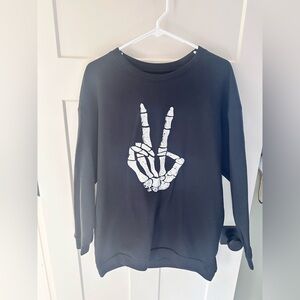 Black Sweatshirt with Skeleton Peace Sign